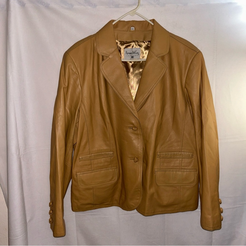 Vintage Pamela McCoy Collections tan 2 Button Genuine Leather 2X Women’s Jacket